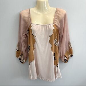 Gimmicks By Bke Floral Embroidered Top Small Mustard yellow Cream Embroidery